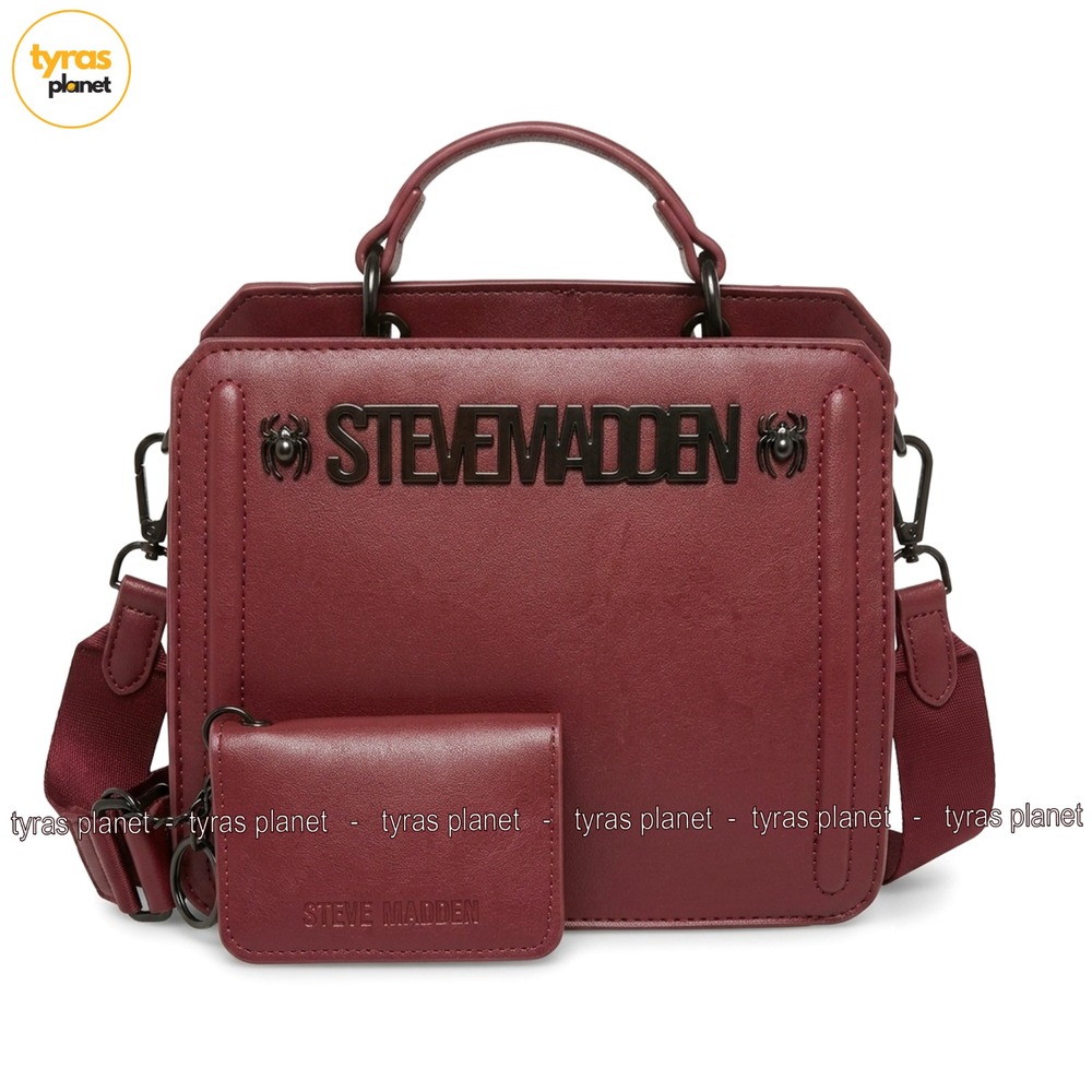 Steve Madden Bevelyn Burgundy Spider Crossbody Bag Removable Card Holder Wallet